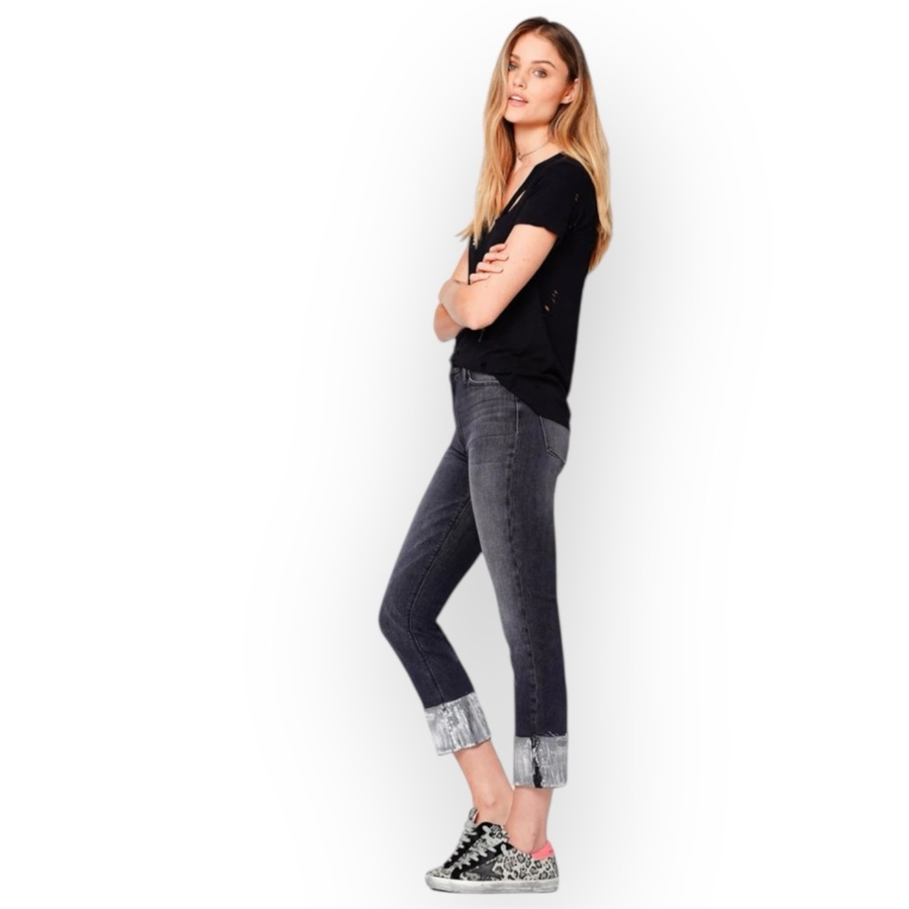 NWT Black Orchid Foil Hem Taylor Straight Leg Jeans Charcoal Gray 26 - Picture 2 of 14